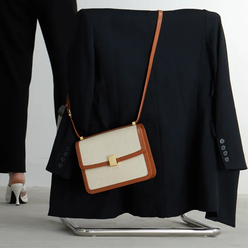 SUSEN Canvas Collection Minimalist Style Versatile Fashion Shoulder Bag Crossbody Bag Woven Tofu Bag-5