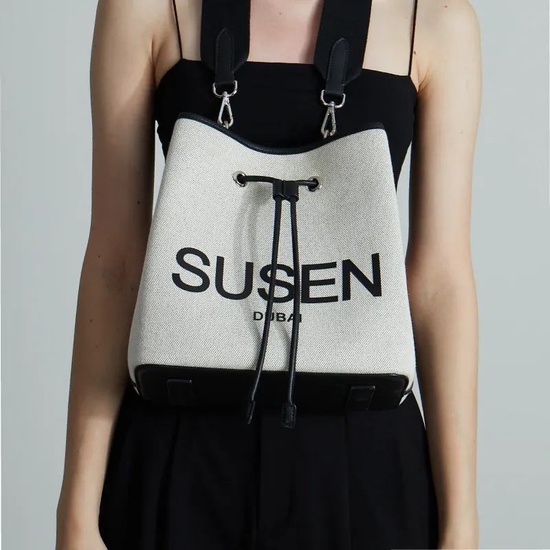 SUSEN Canvas Bucket Bag, One Shoulder Handbag Women's Gray-1