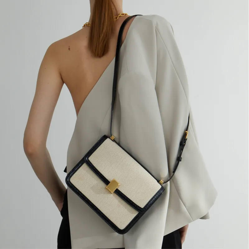 SUSEN Canvas Collection Minimalist Style Versatile Fashion Shoulder Bag Crossbody Bag Woven Tofu Bag-2