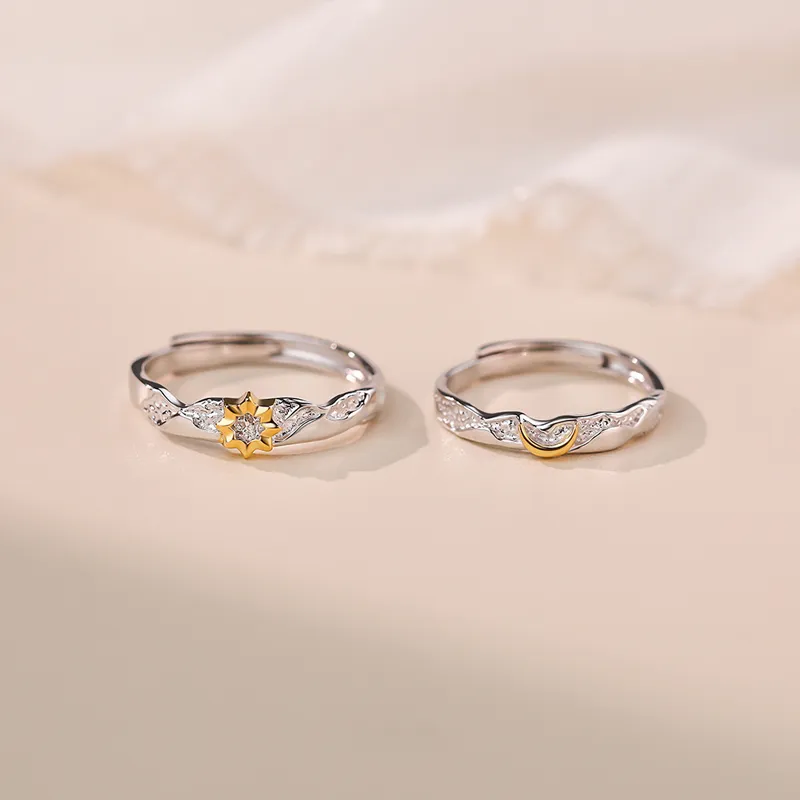 GLOIRE S999 Fine Silver Rings Unisex Romantic Sun Moon Design Everyday Commute-1