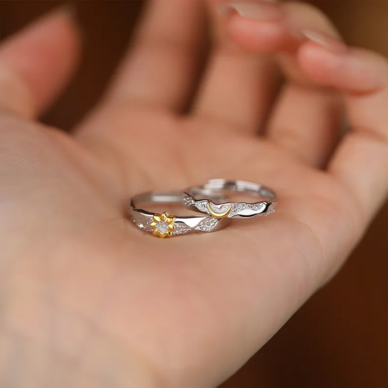 GLOIRE S999 Fine Silver Rings Unisex Romantic Sun Moon Design Everyday Commute-2