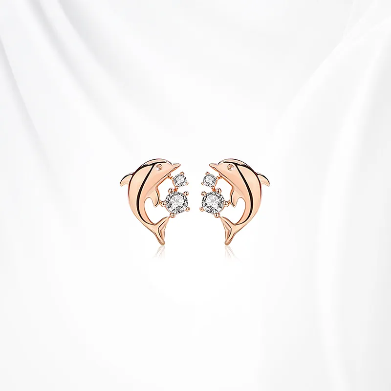 GLOIRE 18K Gold Stud Earrings Women's Rose Gold-2