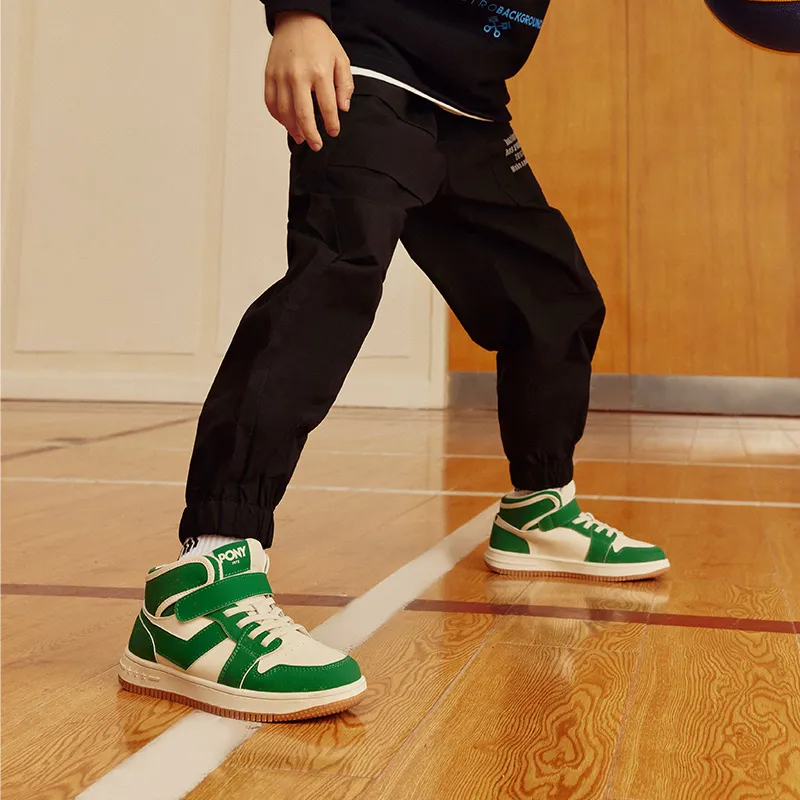 PONY Wear Resistant High Top Kids' Skateboarding Shoes Green White Kids'-7
