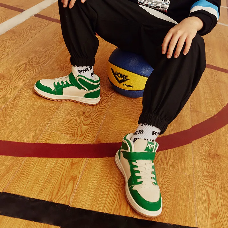 PONY Wear Resistant High Top Kids' Skateboarding Shoes Green White Kids'-6