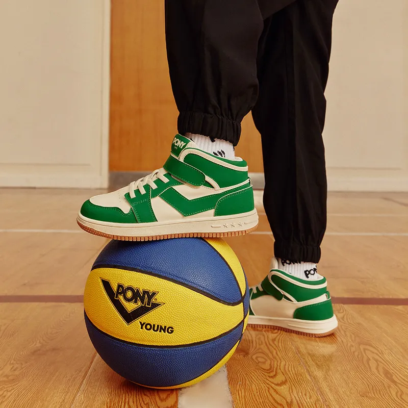 PONY Wear Resistant High Top Kids' Skateboarding Shoes Green White Kids'-10