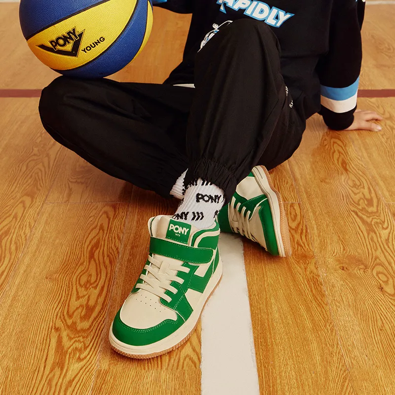 PONY Wear Resistant High Top Kids' Skateboarding Shoes Green White Kids'-8