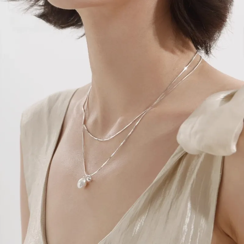 Di Su Xing 925 Silver Pearls Necklaces Women's-2
