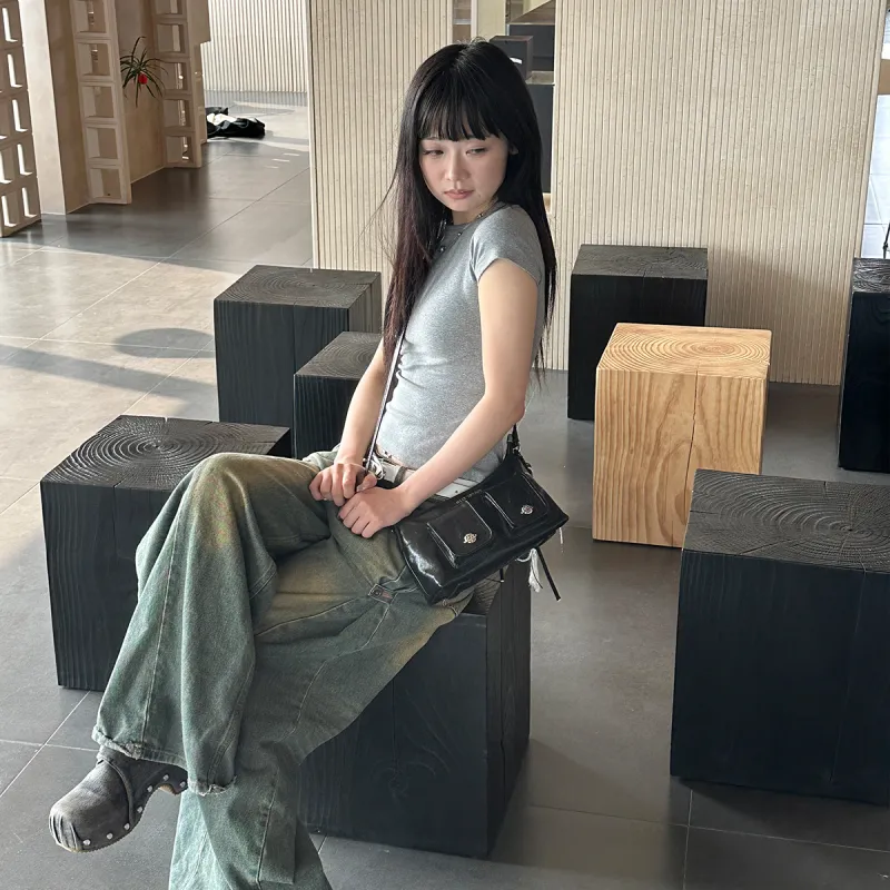 JELLYTOYBOY Cow Leather With Artificial Leather Planet Frame Shoulder Bag Shoulder Bag Women's Multicolor-5