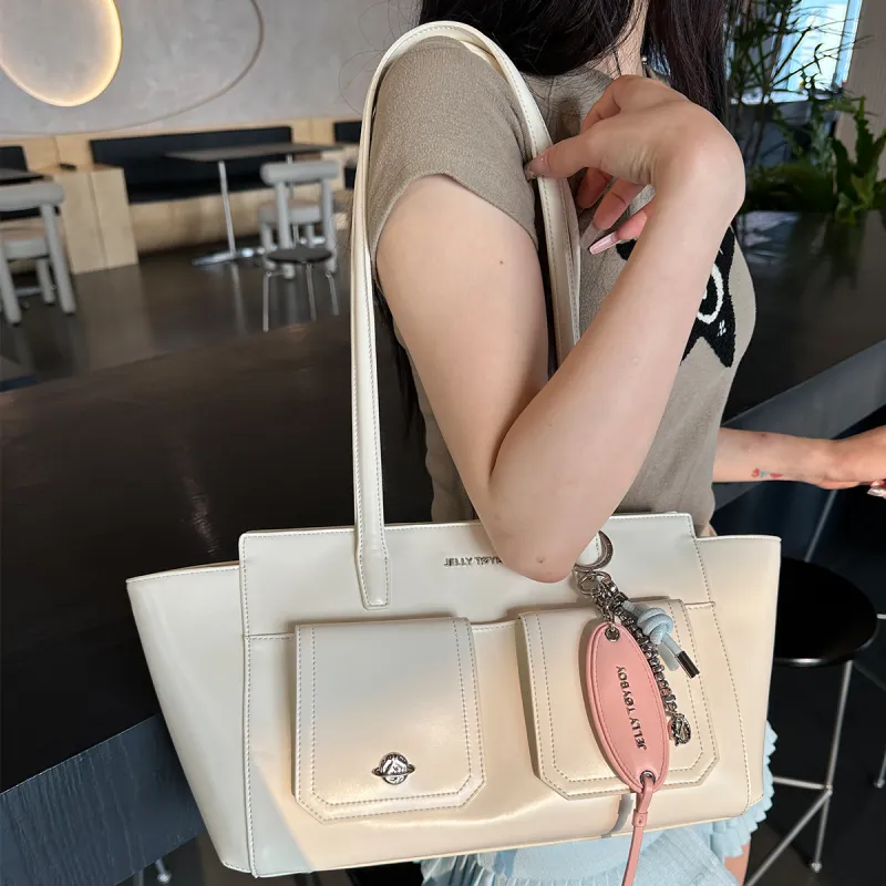JELLYTOYBOY Artificial Leather Planet Frame Bag Small Size Portable/Shoulder Bag Women's Black/White-6