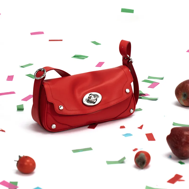 JELLYTOYBOY Cow Leather Boundaryless Pillow Bag One Shoulder Underarm Crossbody Bag Trumpets Women's Red-3