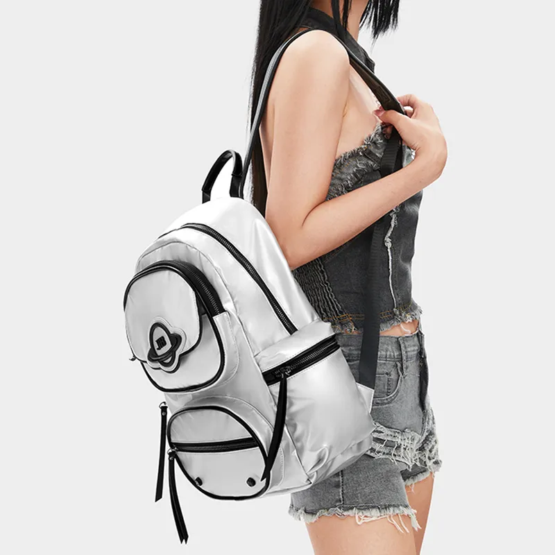 JELLYTOYBOY Fabric+PU Xingji Bag Backpack Medium Size Women's Black/Silver/Pink-23