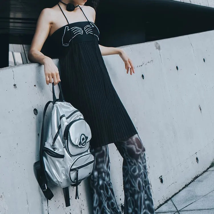 JELLYTOYBOY Fabric+PU Xingji Bag Backpack Medium Size Women's Black/Silver/Pink-22