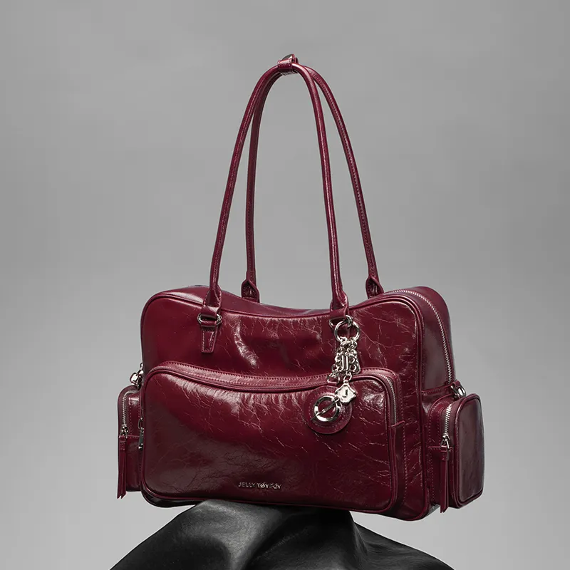 JELLYTOYBOY Cow Leather Train Toast Bag One Shoulder Crossbody Bag Regular Women's Ancora Red-1