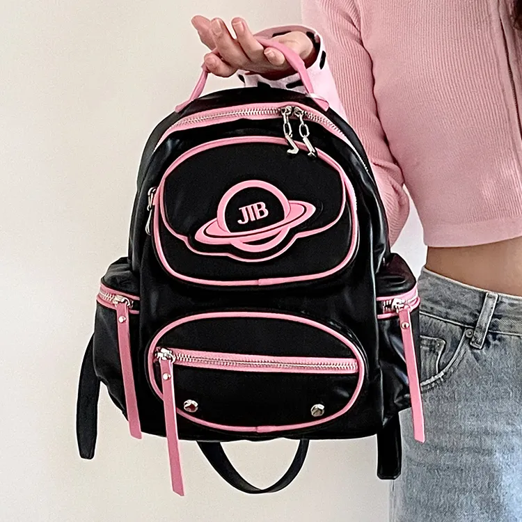 JELLYTOYBOY Fabric+PU Xingji Bag Backpack Medium Size Women's Black/Silver/Pink-12