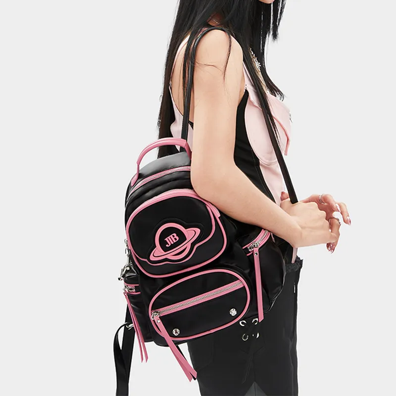 JELLYTOYBOY Fabric+PU Xingji Bag Backpack Medium Size Women's Black/Silver/Pink-13