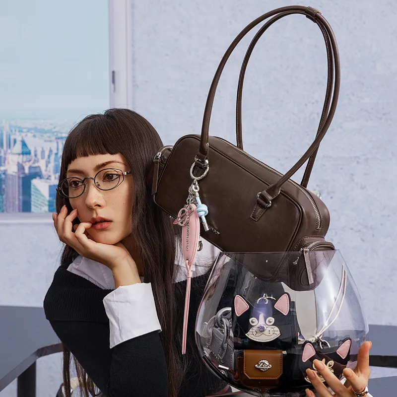 JELLYTOYBOY Cow Leather Reshaping Shoulder Bag Shoulder Bag, Handbag Women's Chocolate Brown/Pink-11