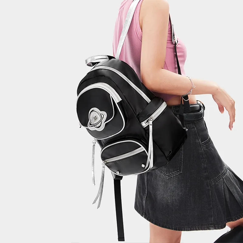 JELLYTOYBOY Fabric+PU Xingji Bag Backpack Medium Size Women's Black/Silver/Pink-4