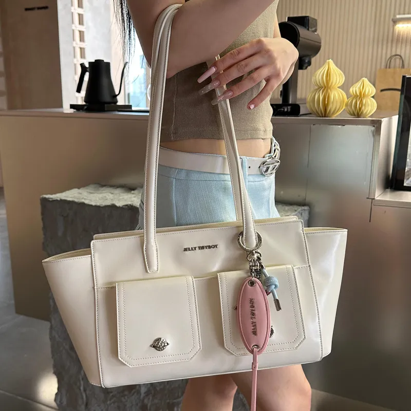 JELLYTOYBOY Artificial Leather Planet Frame Bag Small Size Portable/Shoulder Bag Women's Black/White-5