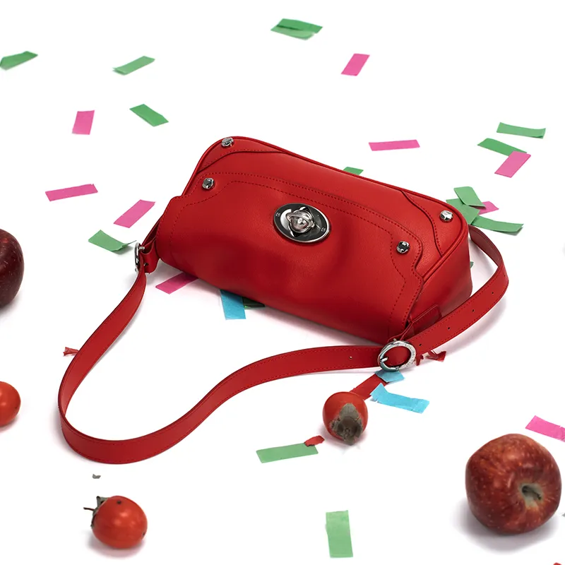 JELLYTOYBOY Cow Leather Boundaryless Pillow Bag One Shoulder Underarm Crossbody Bag Trumpets Women's Red-4