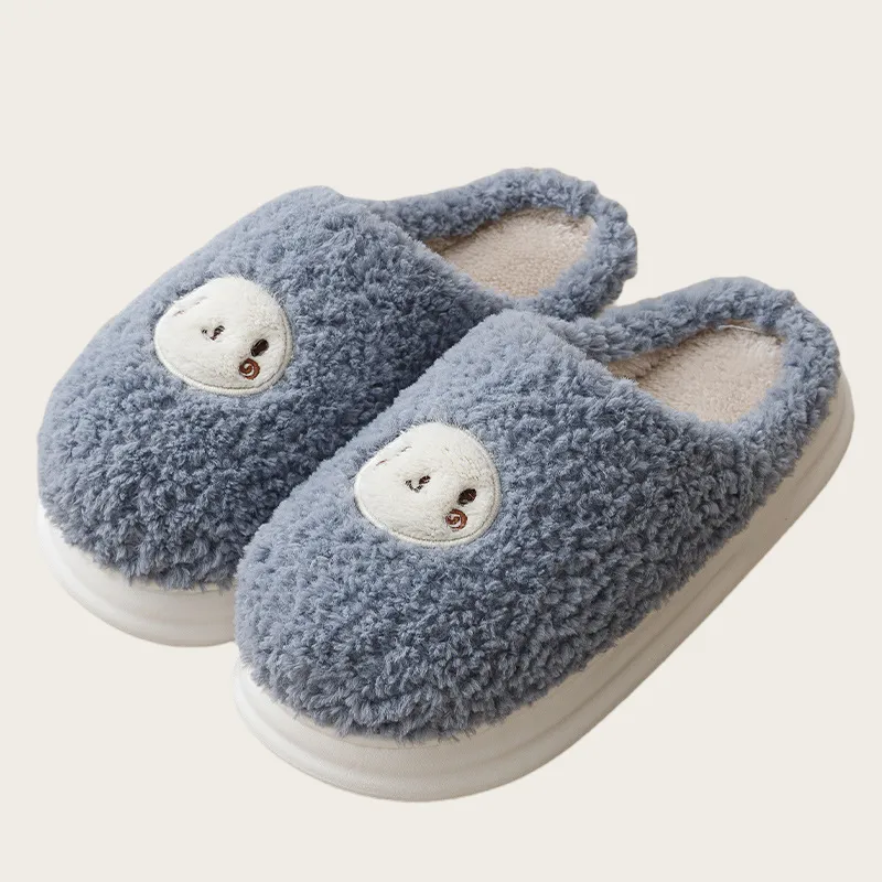 Yalu Preferred Closed Toe Cotton Slippers Winter Couple Home Indoor Slip Resistant Fleece Lined Velvet Slippers-19