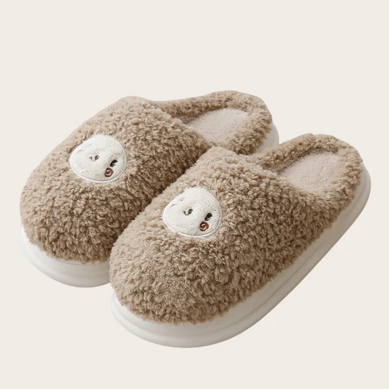 Yalu Preferred Closed Toe Cotton Slippers Winter Couple Home Indoor Slip Resistant Fleece Lined Velvet Slippers-21