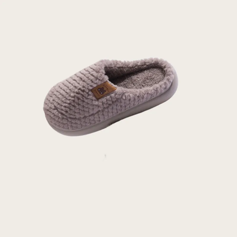 Yalu Preferred Closed Toe Cotton Slippers Winter Couple Home Indoor Slip Resistant Fleece Lined Velvet Slippers-31