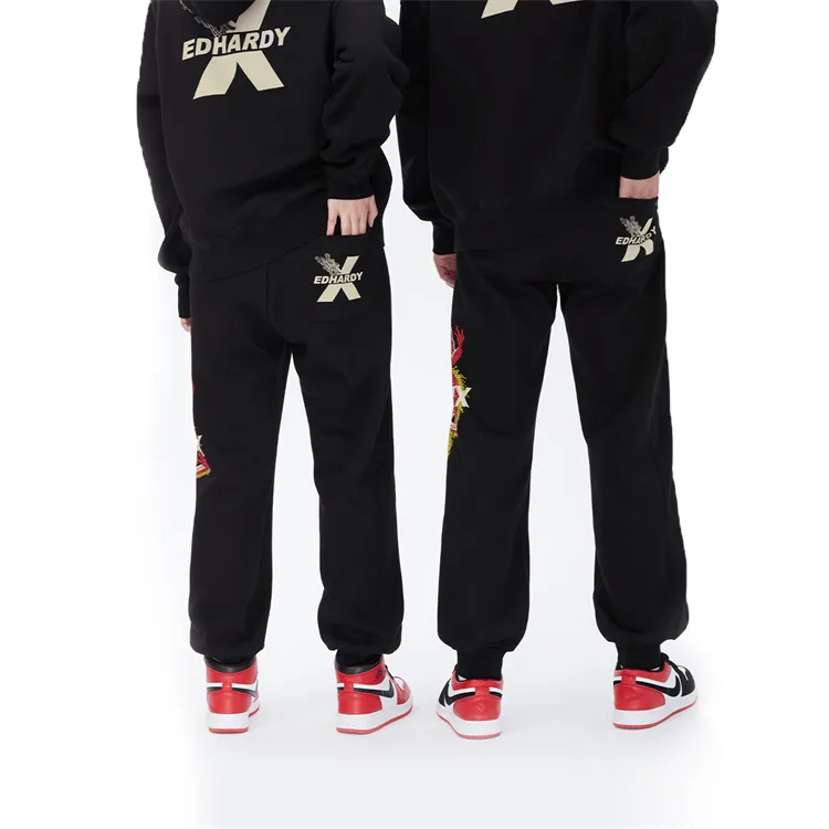 ED HARDY X Casual Pants Unisex Black-4