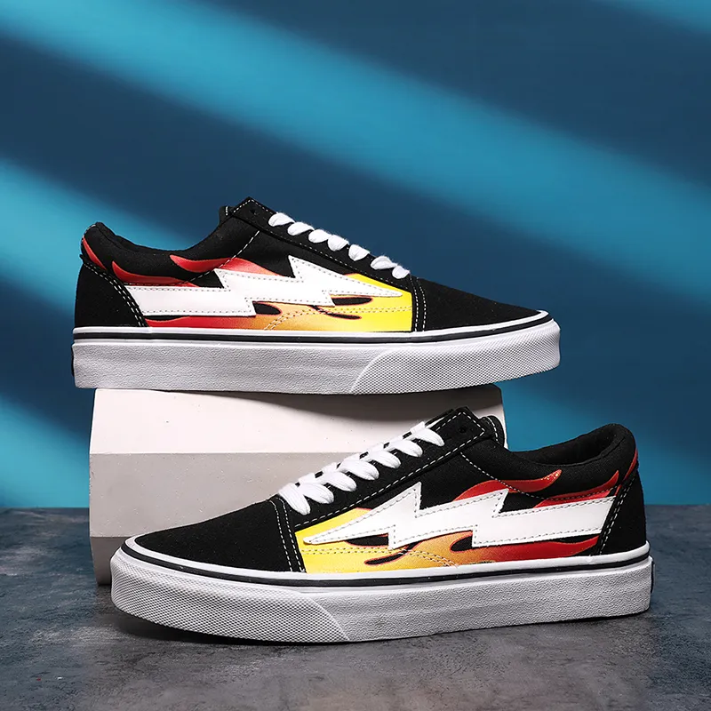 REVENFE X SPOTM x BURNING FLAME Slip Resistant, Abrasion Resistant, Breathable Low Top Canvas Shoes Unisex-9