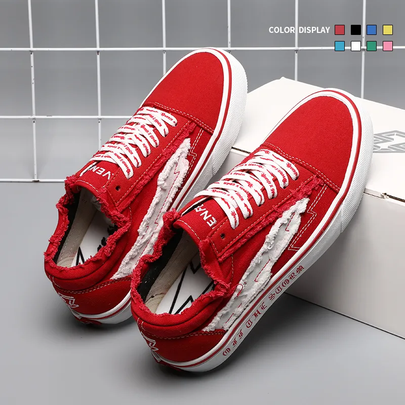 REVENFE X SPOTM x BURNING FLAME Slip Resistant, Breathable, Lightweight Low Top Canvas Shoes Unisex-5