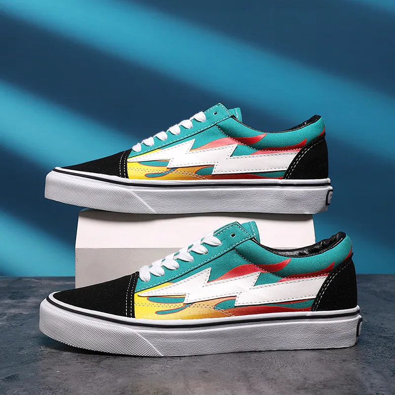 REVENFE X SPOTM x BURNING FLAME Slip Resistant, Abrasion Resistant, Breathable Low Top Canvas Shoes Unisex-14