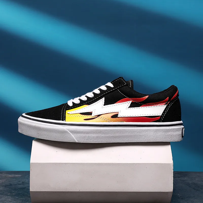 REVENFE X SPOTM x BURNING FLAME Slip Resistant, Abrasion Resistant, Breathable Low Top Canvas Shoes Unisex-7