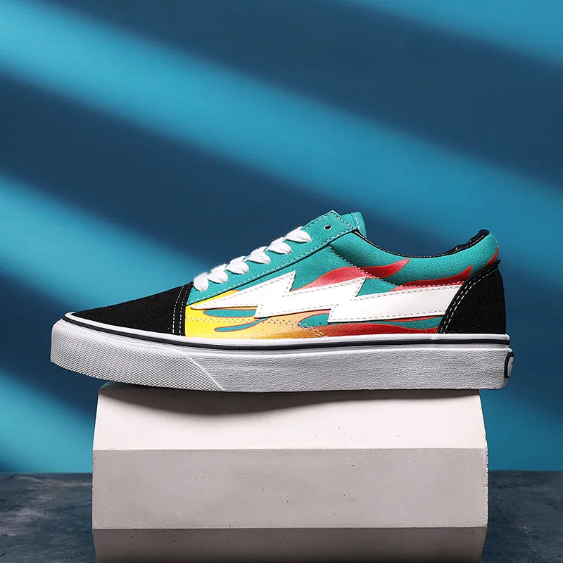REVENFE X SPOTM x BURNING FLAME Slip Resistant, Abrasion Resistant, Breathable Low Top Canvas Shoes Unisex-12