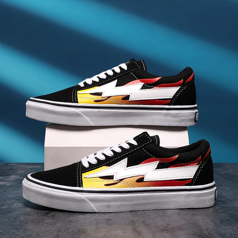 REVENFE X SPOTM x BURNING FLAME Slip Resistant, Abrasion Resistant, Breathable Low Top Canvas Shoes Unisex-8
