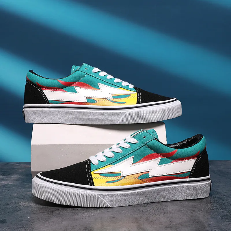 REVENFE X SPOTM x BURNING FLAME Slip Resistant, Abrasion Resistant, Breathable Low Top Canvas Shoes Unisex-13