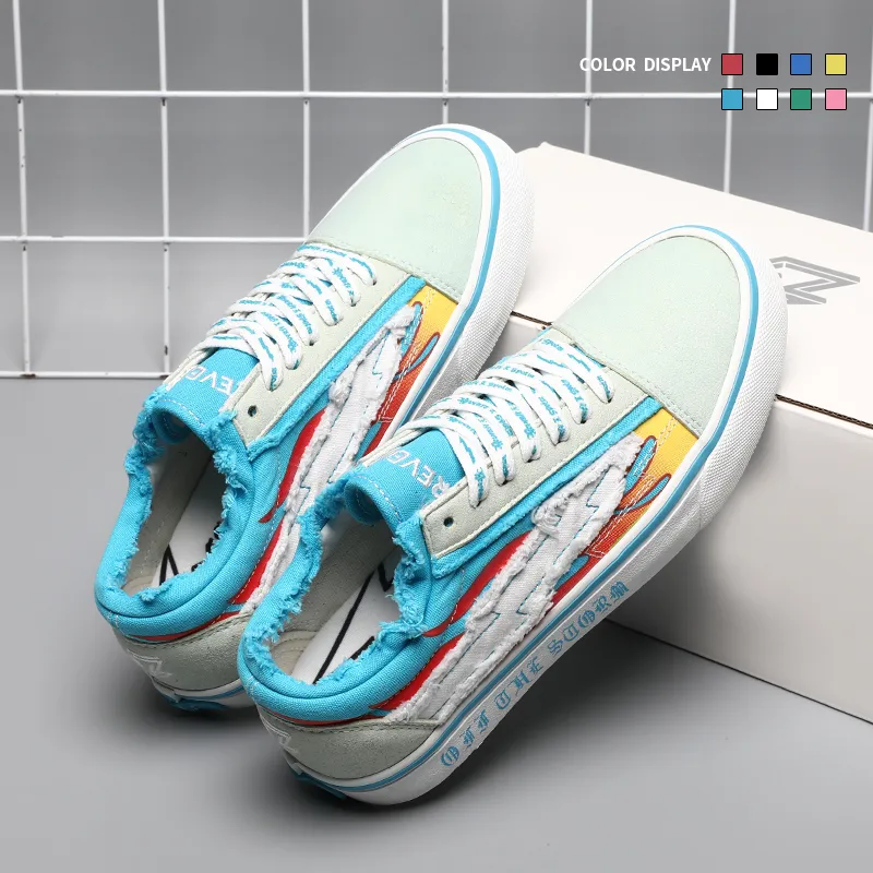 REVENFE X SPOTM x BURNING FLAME Slip Resistant, Breathable, Lightweight Low Top Canvas Shoes Unisex-20