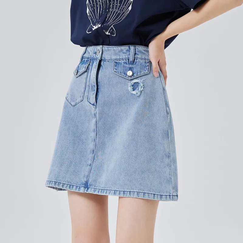 ERAL Denim Short Skirts Women's Cloud White-6
