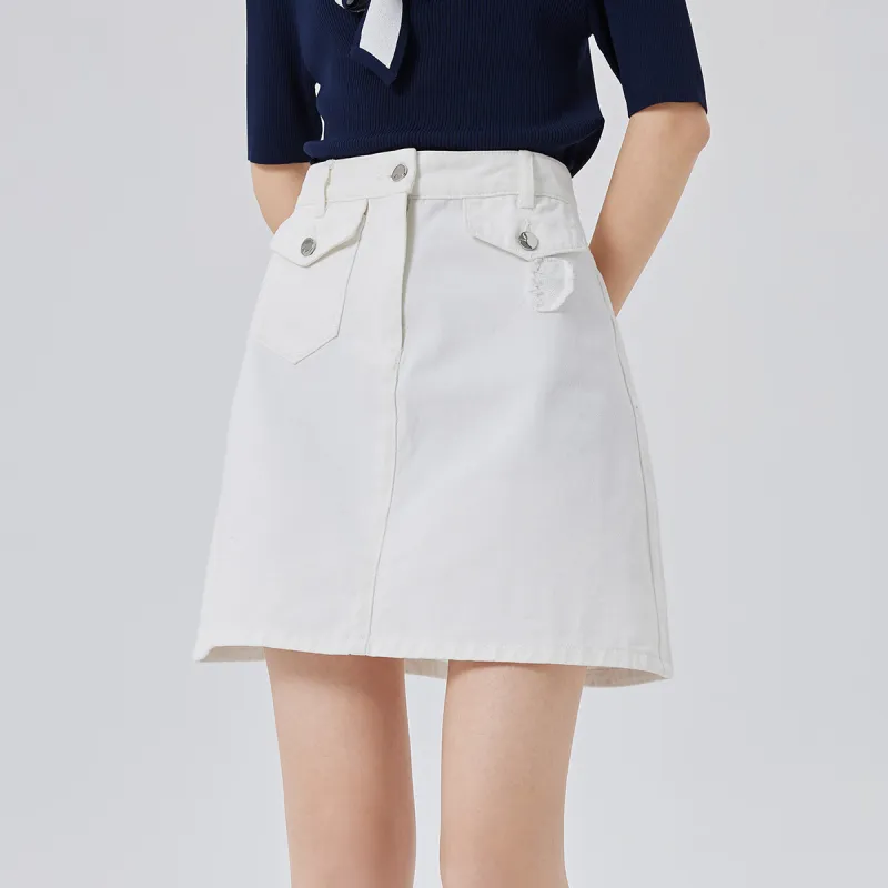 ERAL Denim Short Skirts Women's Cloud White-3