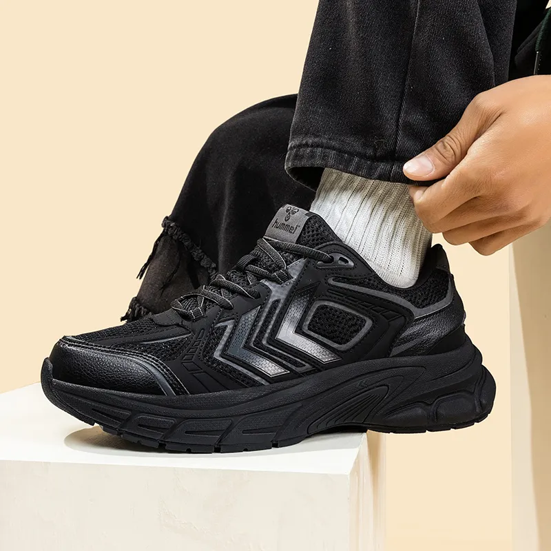 Hummel Cushioned Anti-Slip Wear-Resistant Lightweight Height Increasing Low-Top Chunky Sneakers Men's Black-6