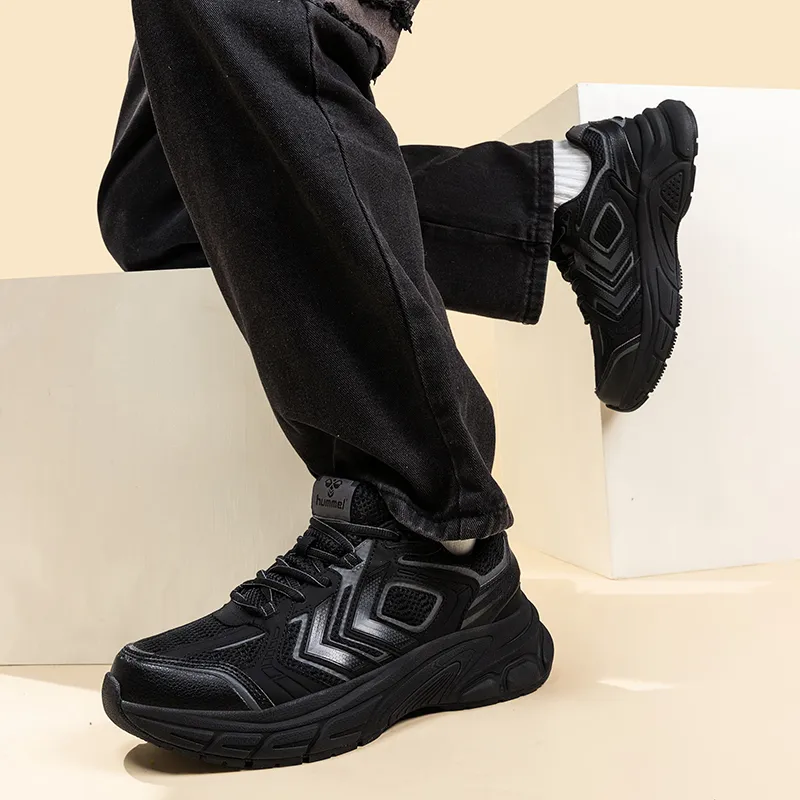Hummel Cushioned Anti-Slip Wear-Resistant Lightweight Height Increasing Low-Top Chunky Sneakers Men's Black-7