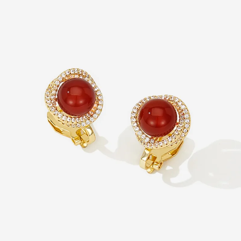 MCK Red Agate Clip On Earrings Women's-2
