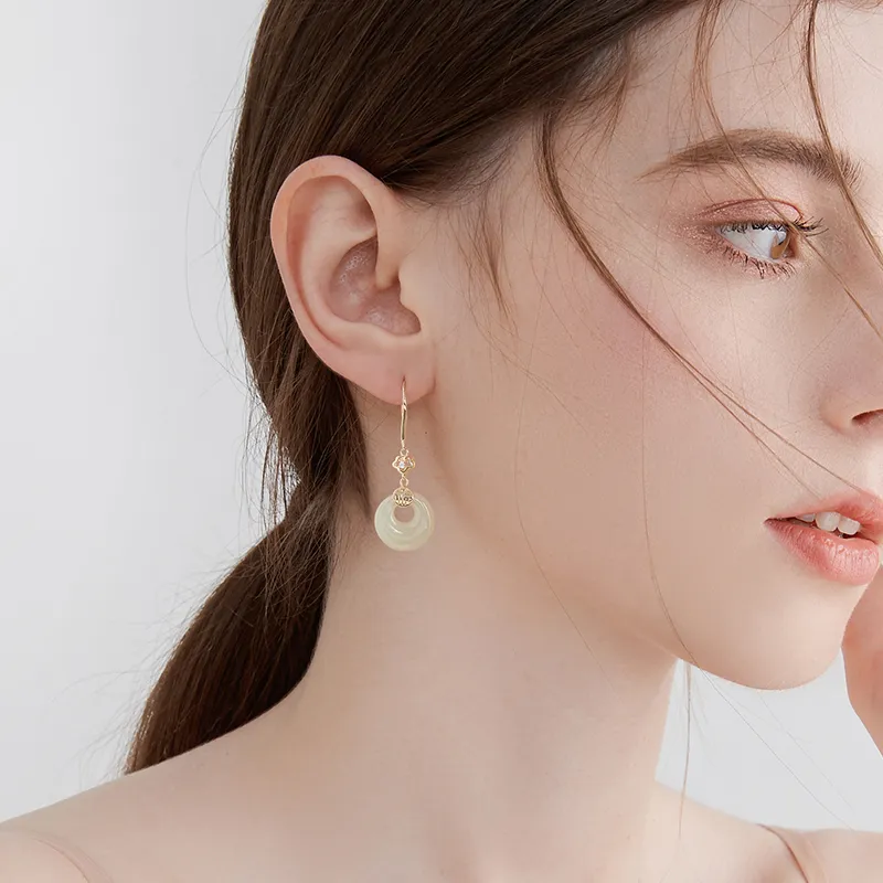 MCK Earrings Pale Greenish White Jade Women's-5