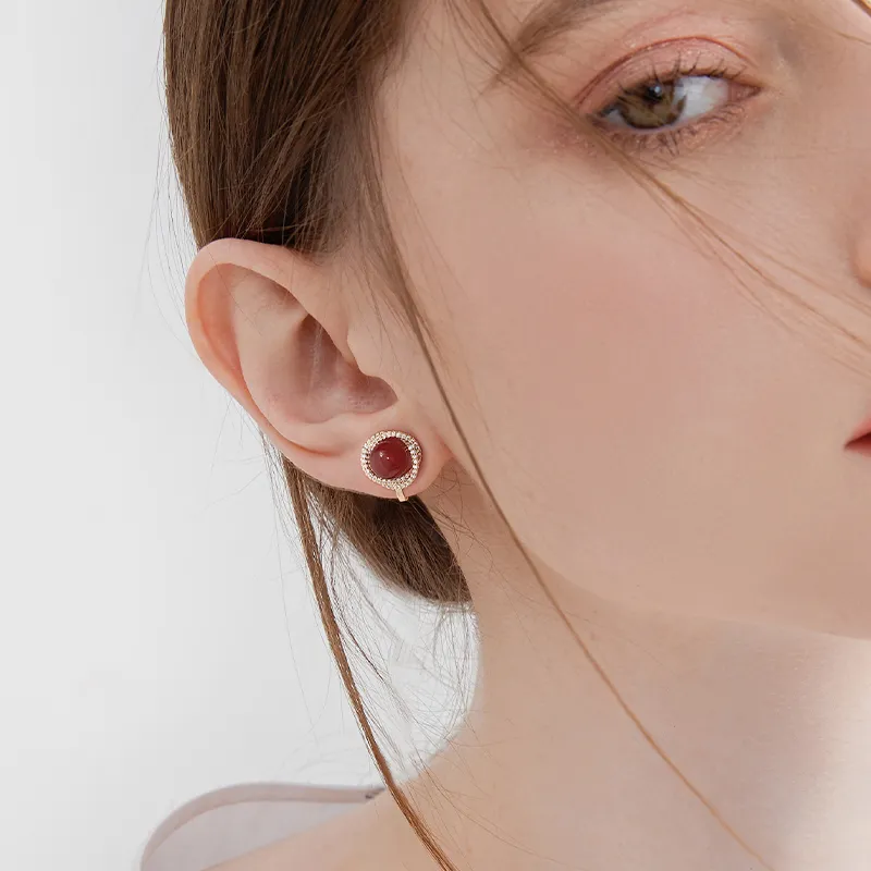 MCK Red Agate Clip On Earrings Women's-1