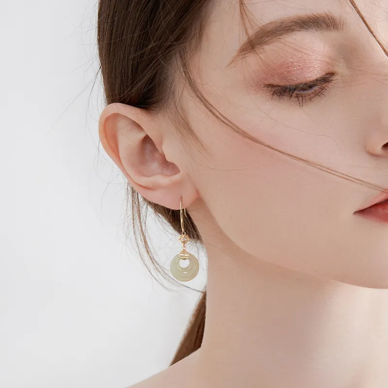 MCK Earrings Pale Greenish White Jade Women's-2