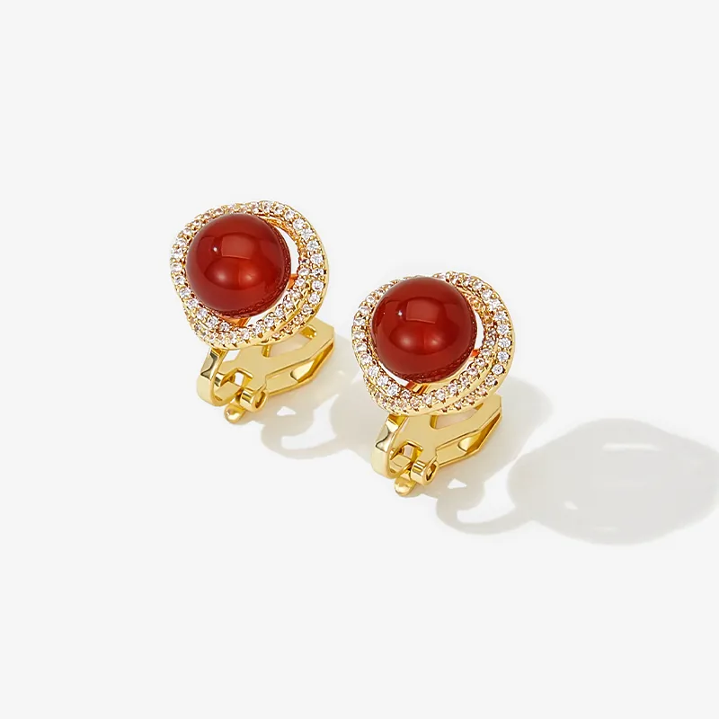 MCK Red Agate Clip On Earrings Women's-4