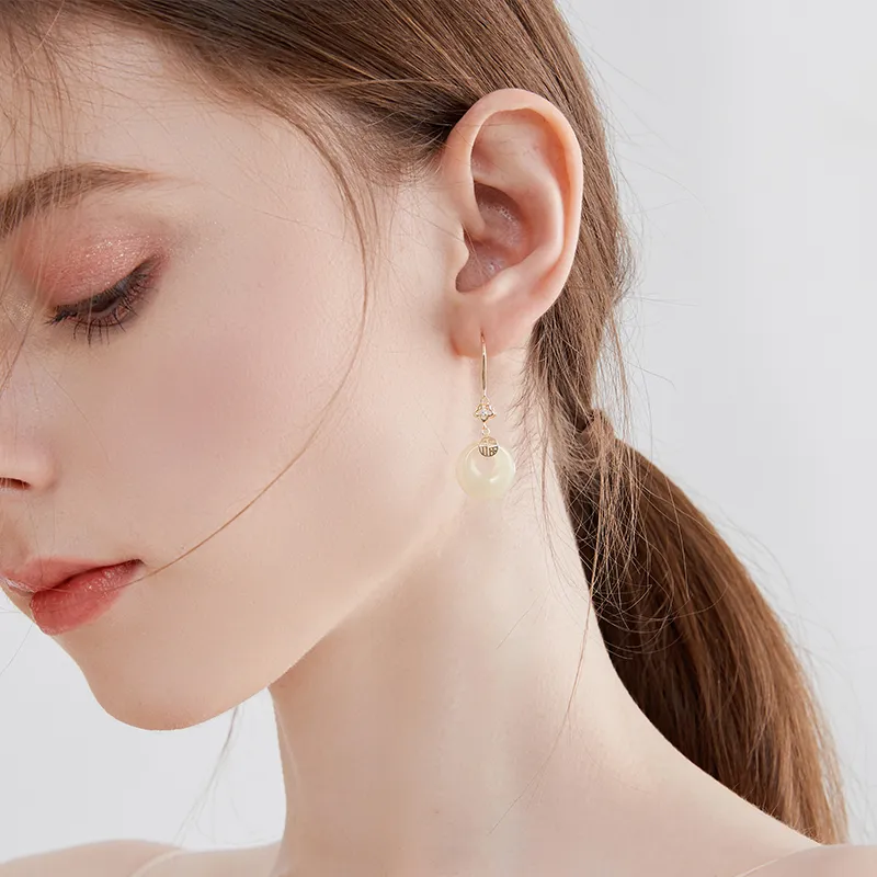 MCK Earrings Pale Greenish White Jade Women's-4