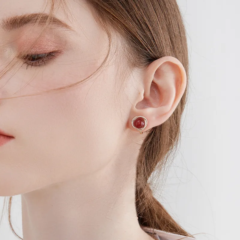 MCK Red Agate Clip On Earrings Women's-5