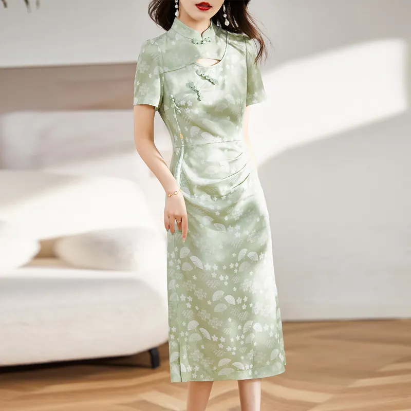 Hang Yi Court Short Sleeved Dress Women's Green-3