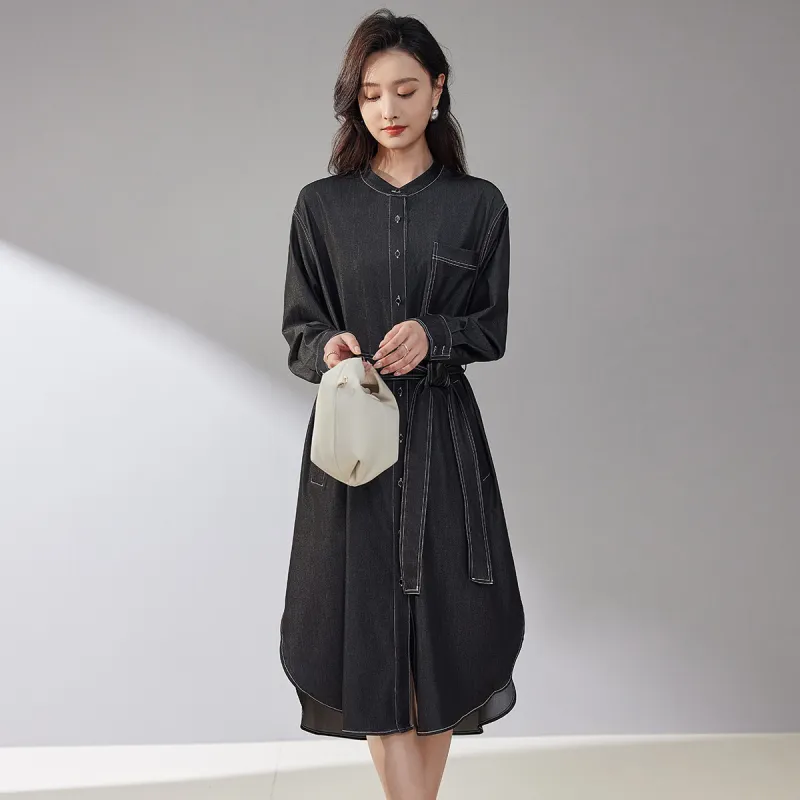 Hang Yi Court Long Sleeved Dresses Women's Black-2