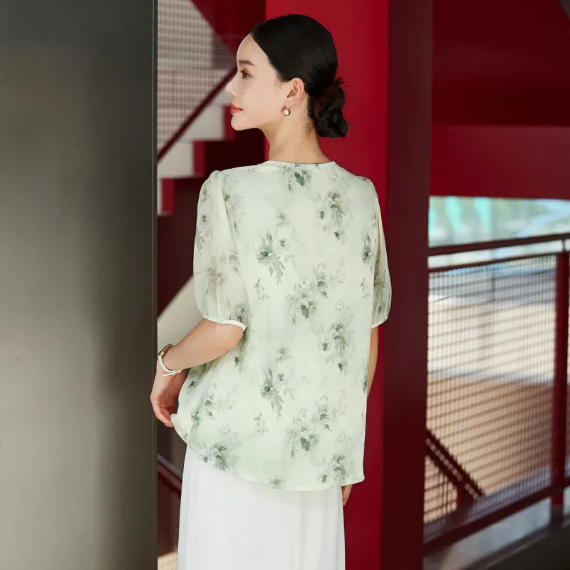 Hang Yi Court Shirts Women's Green Floral-1