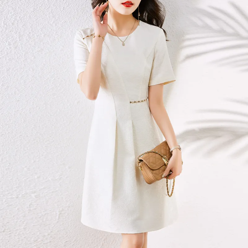 Hang Yi Court Short Sleeved Dress Women's White-4